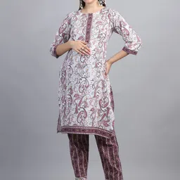 Moms Maternity Women Paisley Printed Regular Gotta Patti Pure Cotton Kurti with Trousers-3