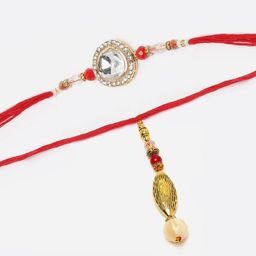 ZENEME Set Of 2 Oval Shape Kundan Studded With Beads Lumba Rakhi Gift Set-image-76