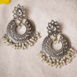 Teejh Ethnic Tvesha Silver Oxidized Chand Bali Earrings-image-58