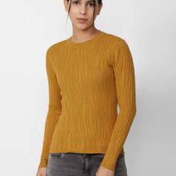 Van Heusen Yellow Cotton Self Pattern Top-image-89