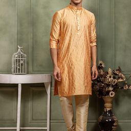 PulseIQ Men Woven Design Dupion Silk Straight Kurtas-picture-16