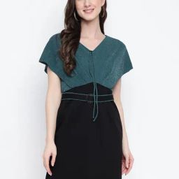 Latin Quarters Green & Black Textured A Line Dress-97
