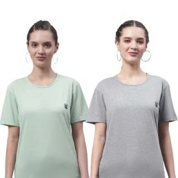 Vimal Jonney Pista Green & Grey Cotton Logo T-Shirt - Pack Of 2-image-70