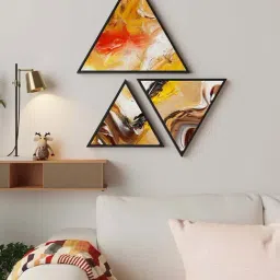 Art Street Triangle Canvas Wave Painting Stretched On Wooden Wall Art - Set of 3-picture-7