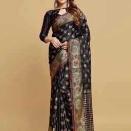 Satrani Black Woven Saree With Unstitched Blouse-picture-41
