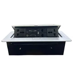 Mak World Hydraulic Popup Box with 4 Power Desktop Socket, Black & Silver-14
