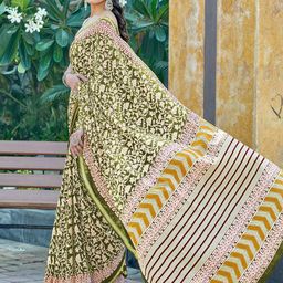 PEENGAX Zari Pure Cotton Bagru Saree-image-86