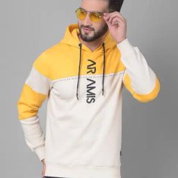 Crimsoune Club Yellow Regular Fit Colour Block Hooded Sweatshirt-5