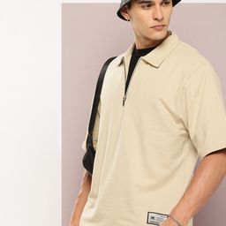 Kook N Keech Half-Zip Polo Collar Relaxed Fit Pure Cotton T-Shirt-picture-41