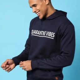 Campus Sutra Blue Cotton Regular Fit Printed Hooded Sweatshirt-image-73