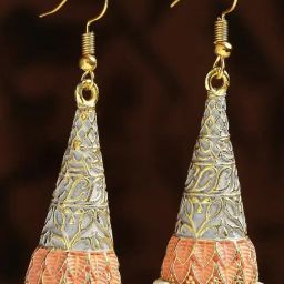 Oomph Grey Peach Pink Meenakari Conical Jhumki Earrings-image-88