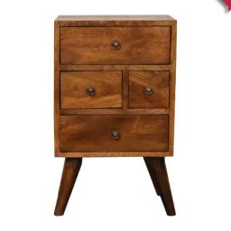 Artisan Furniture Brown Wood Chestnut Nordic Style 4 Drawer Multi Bedside Table-image-39