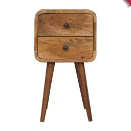 Artisan Furniture Brown Wood Mini Oakish Curved Bedside Table-image-80