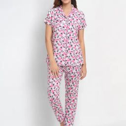 Erotissch Pink & Grey Floral Print Shirt Pyjama Set-picture-13