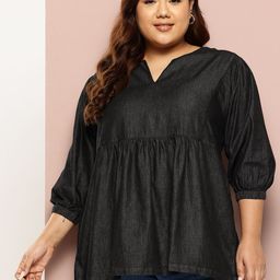 Sztori Plus Size Pure Cotton A-Line Chambray Top-picture-48