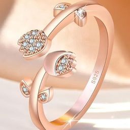 Anouk Rose Gold-Plated Cubic Zirconia Adjustable Finger Ring-image-61
