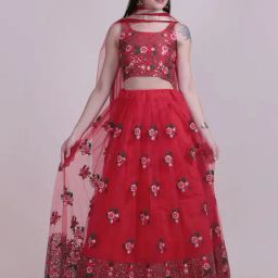 Atsevam Red Embroidered Semi-Stitched Lehenga Choli Set With Dupatta-picture-35