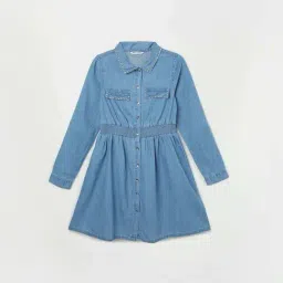 Fame Forever by Lifestyle Kids Blue Cotton Embellished Full Sleeves Dress-picture-23