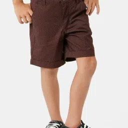 Kate & Oscar Kids Brown Cotton Printed Shorts-image-96