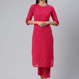 KALINI Women Ethnic Motifs Embroidered Regular Sequinned Kurta with Trousers-10