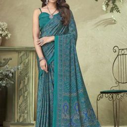 Satrani Rama Green Printed Saree With Unstitched Blouse-picture-30