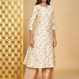 Rangmanch by Pantaloons Off-White Floral Print Straight Kurta-image-3