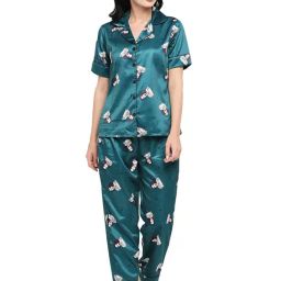 Smarty Pants Dark Green Satin Print Shirt With Pyjamas-image-84