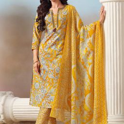 Varanga Women Floral Printed Regular Kurta with Trousers & With Dupatta-picture-18