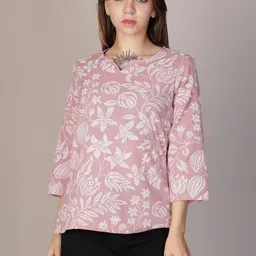 LIMEROAD Floral Printed V-Neck Flared Sleeves Pure Cotton Kurti-image-11