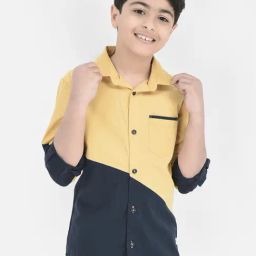 Crimsoune Club Kids Mustard & Navy Color Block Full Sleeves Shirt-image-32