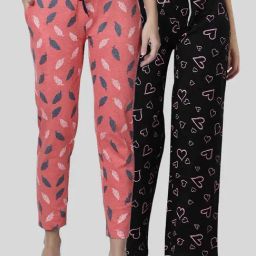 Kryptic Black & Coral Printed Pyjamas (Pack Of 2)-image-46