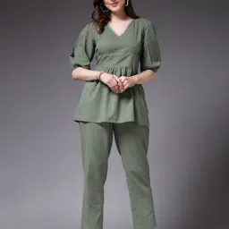 Stylum Olive Cotton Embroidered Top & Pant Set-image-53