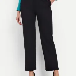 Broadstar Black Viscose Rayon Straight Fit High Rise Trousers-image-46