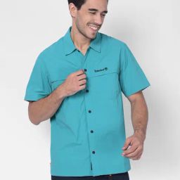 Timberland Turquoise Regular Fit Logo Print Shirt-image-13