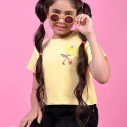 Crimsoune Club Girls Yellow Graphic T-Shirt-image-94