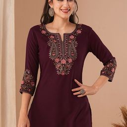 FASHOR Floral Embroidered Thread Work Thread Work Kurti-image-34