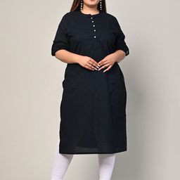Swasti Plus Size Mandarin Collar Roll-Up Sleeves Straight Kurta-30