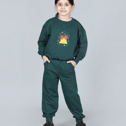 Aww Hunnie Full Sleeves Christmas Theme Bell Printed Sweatshirt & Joggers Set - Green-picture-35