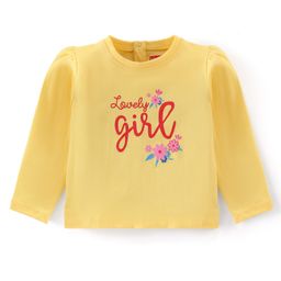 Babyhug Cotton Knit Full Sleeves Text & Floral Graphics T-Shirt - Yellow-image-35