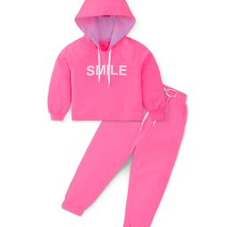 Ollington St. Winter Wear Hoddie Top & Jogger Set With Placement Print - Neon Pink-image-93