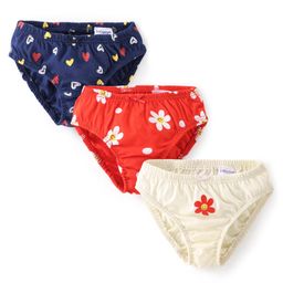 Babyoye Cotton Eco Conscious Panties Floral Print Set of 3 - Blue Red and White-image-88