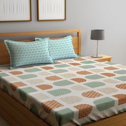 Klotthe Multicolor Geometric 300 TC Cotton Blend Double Bedsheet with 2 Pillow Covers-image-32