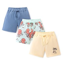 Bonfino  100% Cotton Knit Shorts with Octopus Print Pack of 3 - Blue Mint & Light Yellow-picture-33