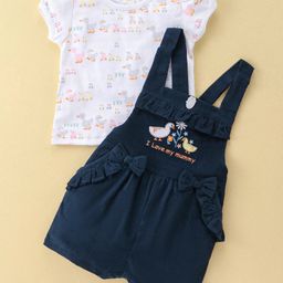 ToffyHouse Dungaree & Half Sleeves T-Shirt Set Duck Embroidery & Print - Navy Blue-image-69
