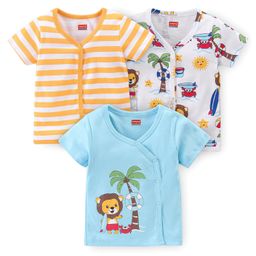 Babyhug 100% Cotton Half Sleeves Front Open Striped Vests Pack of 3 - Multicolor-image-84