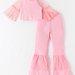 Kookie Kids Half Sleeves Heart Print Top & Pant -Pink-image-56