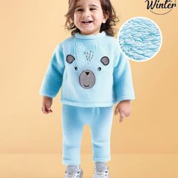 Babyoye 100% Cotton Solid Dyed Full Sleeves Baby Sweater Set Animal Design - Blue-picture-16