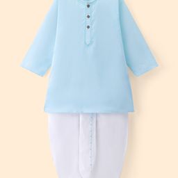 Babyhug Cambric Woven Full Sleeves Embroidered Kurta & Dhoti Set - Sky Blue-image-36