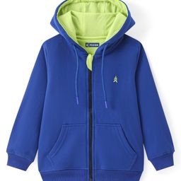 Pine Kids Knit Full Sleeves Hooded Solid Colour Sweatshirt with Kangaloo Pockets- Royal Blue-picture-16