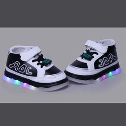 FEETWELL SHOES Text Patch Detailed Velcro Closure LED Shoes - White & Black-image-91
